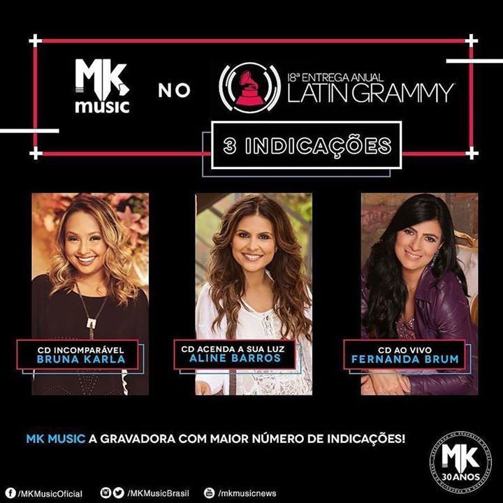 Bruna Karla, Fernanda Brum e Aline Barros estão no Grammy Latino